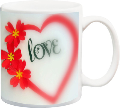 

ME&YOU Gift for Husband/Wife/Boyfriend/Girlfriend/Lover:Valentine's Day Love Rose Red HD Printed Ceramic Mug(325 ml), Multicolor