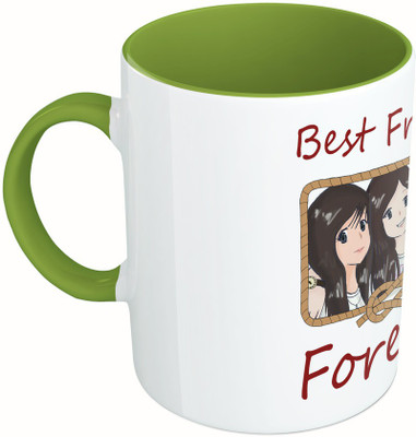 

MiiCreations Printed Two Tone Green And White Best Friends Forever Ceramic Mug(325 ml), Green;white
