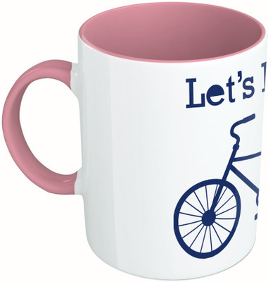 

MiiCreations Printed Two Tone Pink And White Let's Ride Ceramic Mug(325 ml)