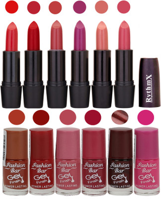 

Fashion Bar Gel Nail Polish Matte Lipstick 2 in 1 Combo Pack Red,Rose Red,Mauve,Mazanta Purple,Peach,Pink,Pearl Pink, and Rich Brown,Deep Red,Bright Pink,Dark Pink,Choco Brown, Rani Pink(Pack of 12)