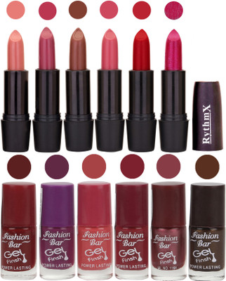 

Fashion Bar Gel Nail Polish Matte Lipstick 2 in 1 Combo Pack Peach,Mazanta,Brown,Pink,Red,Shimmer Mazanta and Redish Maroon,Purple,Pink,Mauve,Red,Purple,Pink,Mauve,Shimmer Light,Chocolaty(Pack of 3)