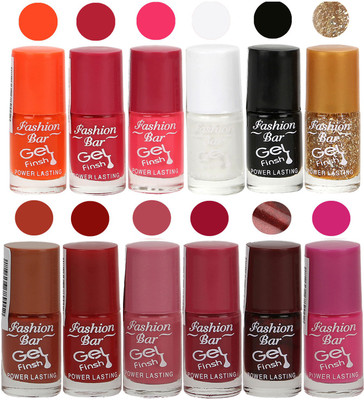

Fashion Bar Nail Polish in (Orange,Royal Pink,Neon Pink,White,Black,Giltter Golden, Brown,Brick Red,Pink, Pink,Dark Coffee,Mazanta Shades) Orange,Royal Pink,Neon Pink,White,Black,Giltter Golden,Rich Brown,Brick Red,Pink,Deep Pink,Dark Coffee,Mazanta(Pack 