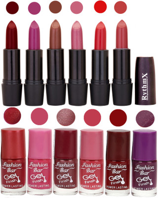 

Fashion Bar Gel Nail Polish Matte Lipstick 2 in 1 Combo Pack Maroon,Purple,Brown,Shimmer Hot Pink,Blood Red,Rediish Brown and Sunset Red,Pink,Shimmer,Neon Pink,Cherry Red,Purple(Pack of 12)