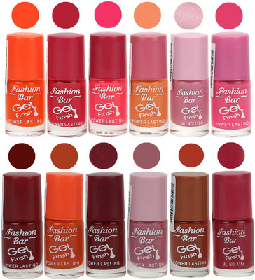 

Fashion Bar Nail Polish in (Fantasy Orange, Pink,Neon Pink,Peach, Voilet,Rani Pink,Cherry Red,Orange,Maroon,Voilet Purple, Brown, Pink Shades) Fantasy Orange,Deep Pink,Neon Pink,Peach,Shimmer Voilet,Rani Pink,Cherry Red,Orange,Maroon,Voilet Purple,Rich Br