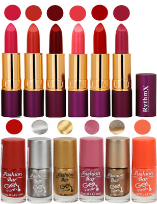 Flipkart - Fashion Bar Gel Nail Polish Matte Lipstick 2 in 1 Combo Pack Baby Pink,Orangish Red,Maroon,Hot Pink,Redish Orange,Purple and Red,Silver,Golden,Pink,Copper,Neon Orange Shades(Pack of 12)