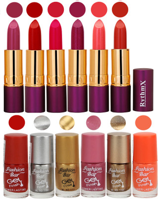 

Fashion Bar Gel Nail Polish Matte Lipstick 2 in 1 Combo Pack Mazanta,Redish Orange,Red,Shimmer Mazanta,Peaches Pink,Fantasy Red and Red,Silver,Golden,Pink,Copper,Neon Orange Shades