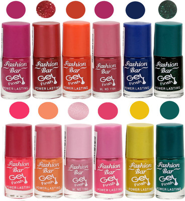

Fashion Bar Nail Polish in (Purplish Mazanta, Red, Pink,Ink blue, Green,Neon Pink,Peach,Voilet,Rani Pink,Yellow,Green Shades) Purplish Mazanta,Shimmer Red,Deep Pink,Ink blue,Shimmer Green,Neon Pink,Peach,Voilet,Rani Pink,Yellow,Green(Pack of 3)
