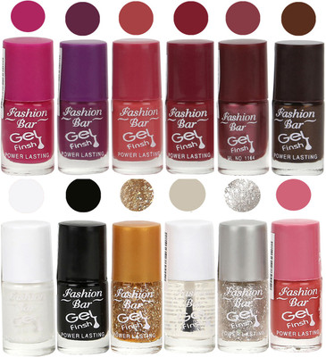 

Fashion Bar Nail Polish in (Mazanta Pink, Purple,Pear Pink,Mauve,Deep Brown,White,Black,Glitter Golden,Basecot,Glitter Silver,Pink Shades) Mazanta Pink, Purple,Pear Pink,Mauve,Deep Brown,White,Black,Glitter Golden,Basecot,Glitter Silver,Pink(Pack of 3)
