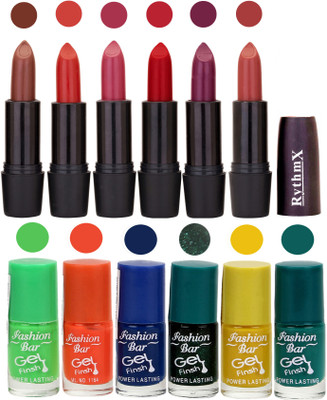 

Fashion Bar Gel Nail Polish Matte Lipstick 2 in 1 Combo Pack Brown,Red,Purplish Pink,Red,Deep Plum,Rich Brown and Parrot Green,Orange,Ink Blue,Glitter Green,Yellow,Deep Green(Pack of 12)