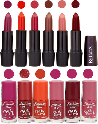 

Fashion Bar Gel Nail Polish Matte Lipstick 2 in 1 Combo Pack Mauve,Fantasy,Mauvish Red,Brown,Peach,Maroon and Mazanta,Shimmer Red,Orange,Pink,Maroon,Neon(Pack of 12)