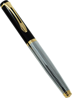 

Auteur Designer Carved Silver Check Body Black Cap Roller Ball Pen