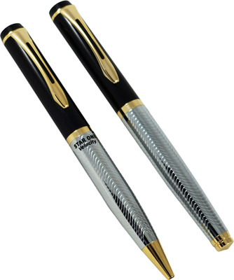 

Auteur Designer Carved Silver Check Body Black Cap Pen Gift Set(Pack of 2)