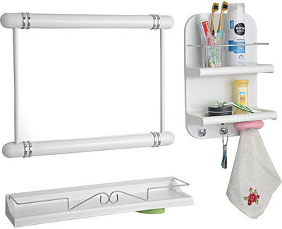 

uw 3 Pc White Color Bathroom Organizer Plastic Wall Shelf(Number of Shelves - 3, White)