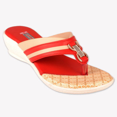 

Pipilika Women RED & CAMEL Wedges