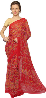 Blissta Printed Bandhani Poly Georgette Saree(Red) Blissta Printed Bandhani Poly Georgette Saree(Red)