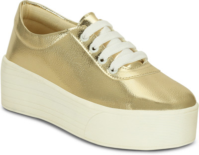 

Kielz Gold-Ladies-Lace-up-Platform-Sneakers Sneakers For Women(Gold