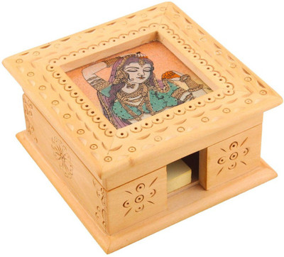 

Halowishes 1 Compartments Wooden Visiting Card Box(Cream)