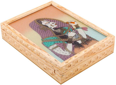 

Halowishes Hand Painted With Semi-Precious Gemstone Powder Box Jewellery Vanity Box(Cream)