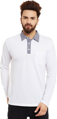 HYPERNATION Solid Men Polo Neck White T-Shirt