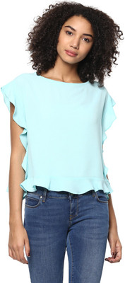 HARPA Casual Short Sleeve Solid Women Light Green Top