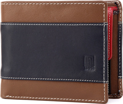 

U+N Men Tan Genuine Leather Wallet(6 Card Slots), Navy;tan
