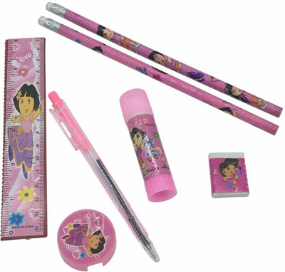 

Funcart Dora Stationery set - pen,pencil,eraser,sharpner,glue & ruler