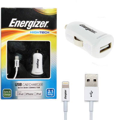 

Energizer Hightech 2.1Amp USB Quick Car Charger with MFI Certified Lightning to USB Data Sync & Charge 8Pin USB Cable(White)