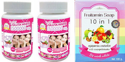 

Gluta 2 Bottles Supreme Gluta White 1500000 mg Grape Seed Extract, Co-enzyme Q10 With Fruitamin 10 In 1 Soap(200 g)