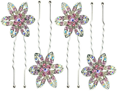 

Glitters Online Pink Colour American Diamond 4 Pcs. Hair Pin(Multicolor)