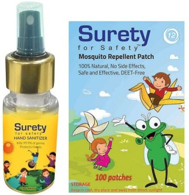 Surety for Safety Hand Sanitizer Lemon (100ml) + Mosquito Repellent Patch 100(100 ml)