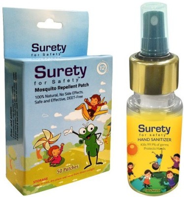 Surety for Safety Hand Sanitizer Lemon (100ml) + Mosquito Repellent Patch 50(100 ml)