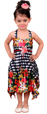

BEBO 21 Girls Midi/Knee Length Party Dress(Multicolor, Sleeveless, Navy blue