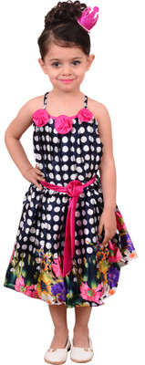 

BEBO 21 Girls Midi/Knee Length Party Dress(Multicolor, Sleeveless, Pink