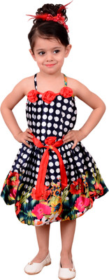 

BEBO 21 Girls Midi/Knee Length Party Dress(Multicolor, Sleeveless, Red