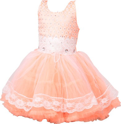 

BEBO 21 Girls Midi/Knee Length Party Dress(Orange, Sleeveless