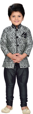 AJ Dezines Boys Festive & Party Sherwani and Churidar Set(Multicolor Pack of 1, Black