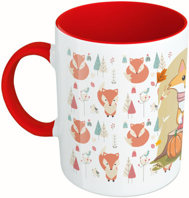 

MiiCreations Printed Two Tone Red And White Fox Design Ceramic Mug(325 ml)