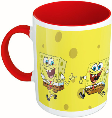 

MiiCreations Printed Two Tone Red And White Sponge Bob Ceramic Mug(325 ml)