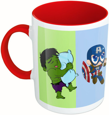 

MiiCreations Printed Two Tone Red And White Cartoon Design Ceramic Mug(325 ml)