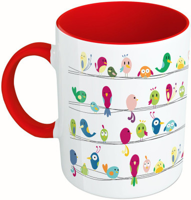 

MiiCreations Printed Two Tone Red And White Birds Pattern Ceramic Mug(325 ml)