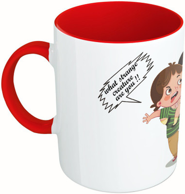 

MiiCreations Printed Two Tone Red And White What Strange Creature Are You!! | You Too Bro…. Ceramic Mug(325 ml)