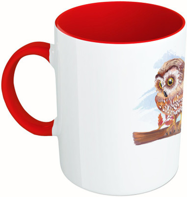 

MiiCreations Printed Two Tone Red And White Owl Pattern Ceramic Mug(325 ml)