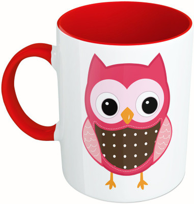 

MiiCreations Printed Two Tone Red And White Owl Always Love You Ceramic Mug(325 ml)