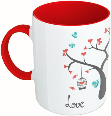 

MiiCreations Printed Two Tone Red And White Love Tree Ceramic Mug(325 ml)