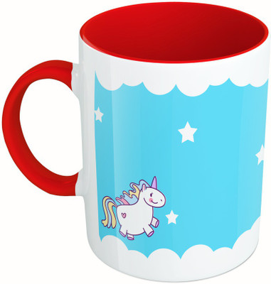 

MiiCreations Printed Two Tone Red And White Unicorn Ceramic Mug(325 ml)