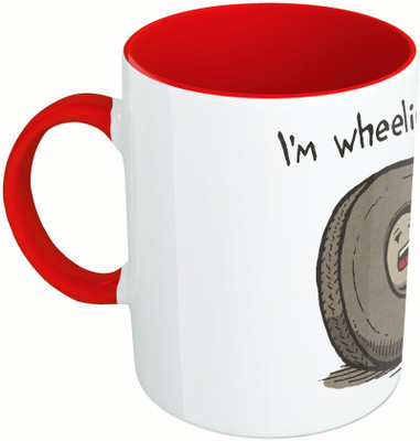 

MiiCreations Printed Two Tone Red And White I'm Wheelie Tired Ceramic Mug(325 ml)