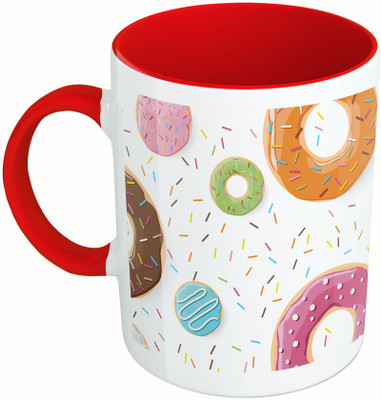 

MiiCreations Printed Two Tone Red And White Donut Pattern Ceramic Mug(325 ml)