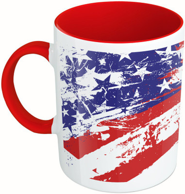 

MiiCreations Printed Two Tone Red And White Flag Design Ceramic Mug(325 ml)