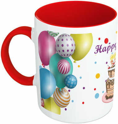 

MiiCreations Printed Two Tone Red And White Happy Birthday Ceramic Mug(325 ml)