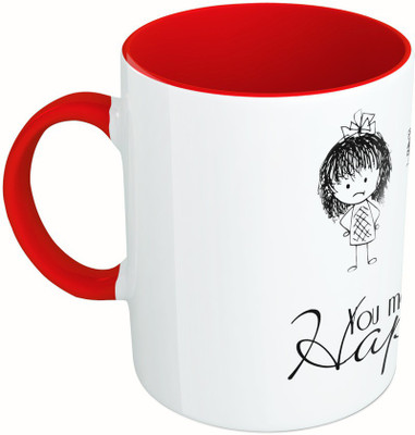 MiiCreations Printed Two Tone Red And White You Make Me Happy Ceramic Mug(325 ml)
